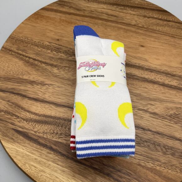 Sailor Moon Crystal Crew Socks Womens One Size Anime Manga Bioworld Set Of 5 New - Picture 1 of 6